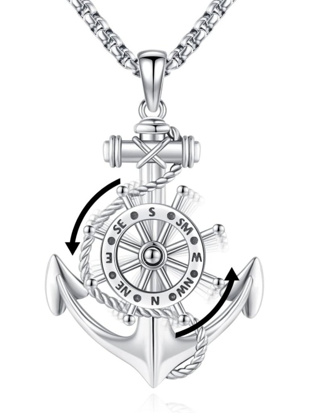 Sterling Silver Compass Pendant Necklace for Ashes, Picture Locket, Crystals